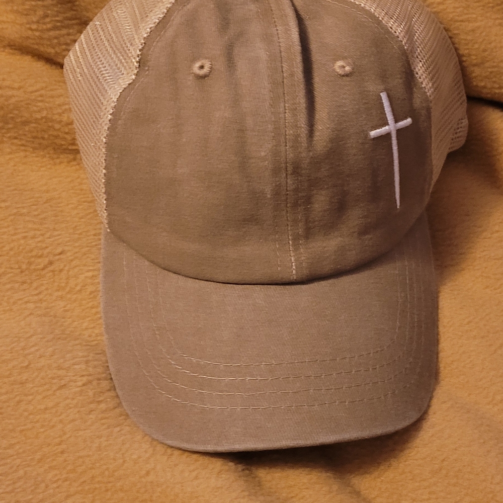 Tan Cross Embroidered Women's Hat